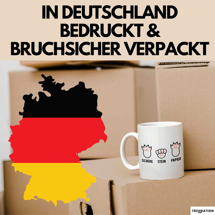 Katzen Tierliebhaber Tasse Geschenk Lustige Geschenkidee Spruch Schere Stein Papier Weiß Trendation