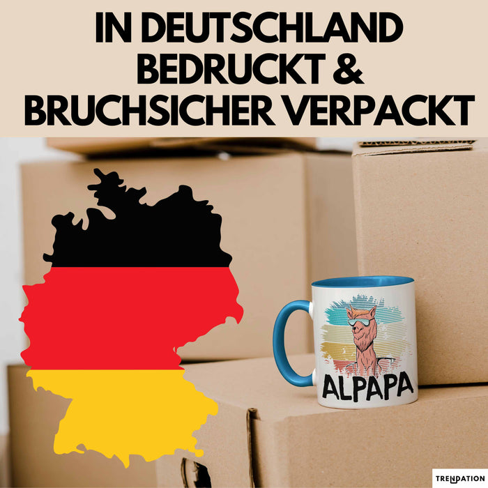 Vater Papa Tasse Gschenk Alpaka Llama Alpapa Geschenkidee Spruch für Vater zum Vatertag Blau Trendation