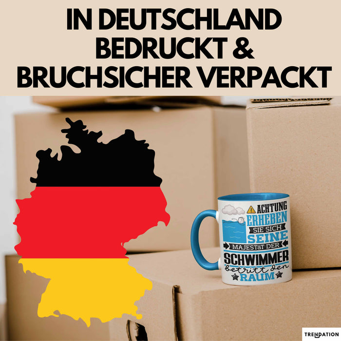 Schwimmer Geschenk Tasse Lustiger Spruch Erheben Sie Sich Der Schwimmer Betritt den Raum Blau Trendation