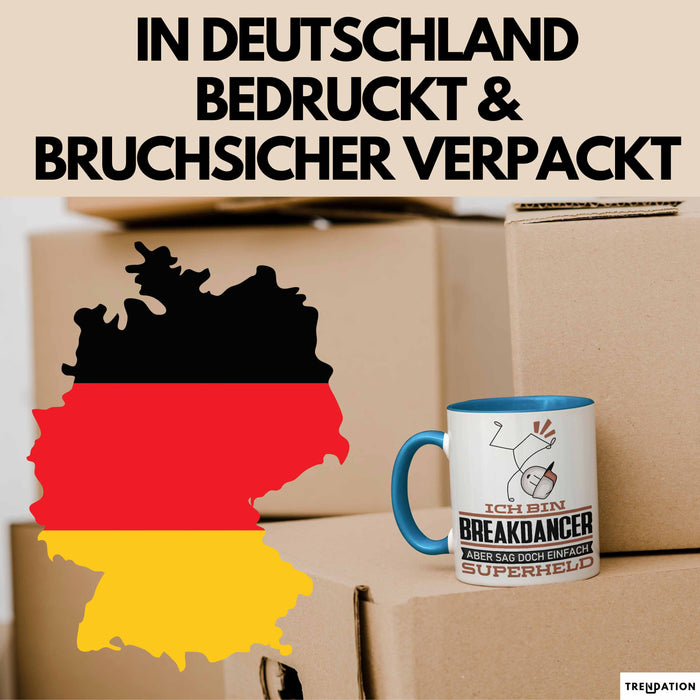 Breakdancer Geschenk Tasse Ich Bin Breakdancer Aber Sag Doch Einfach Superheld Lustige Geschenkdiee für Breakdancer Kaffee-Becher Blau Trendation