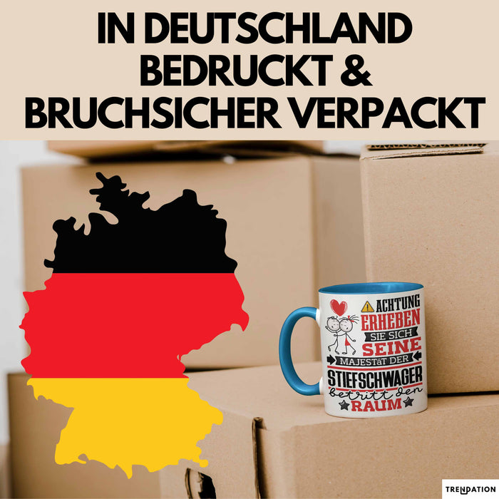 Stiefschwager Geschenk Tasse Lustiger Spruch Erheben Sie Sich Der Stiefschwager Betritt den Raum Blau Trendation