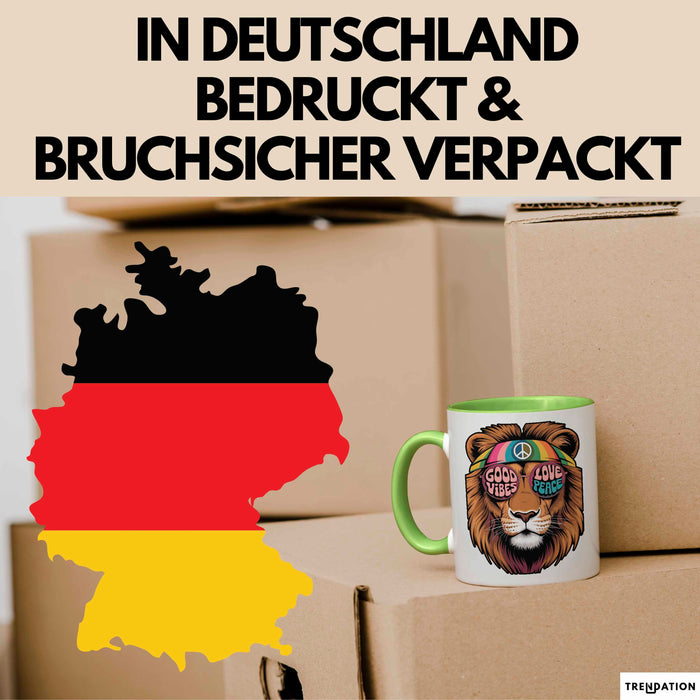 Hippie Löwe Tasse Geschenk Lustige Geschenkidee Spruch Grün Trendation