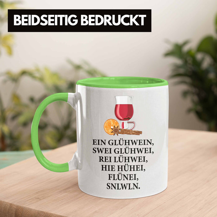 Trendation - Ein Glühwein Tasse Lustig Spruch Glühweinbecher mit Henkel Doppelwandig Glühweintassen Gläser Weihnachtsmarkt Becher Tassen Geschenk - Ein Glühwein Swei Grün Trendation