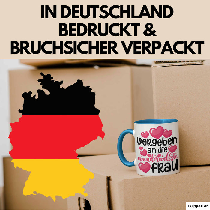 Valentinstag Tasse "Vergeben an die wundervollste Frau" Geschenkidee Blau Trendation