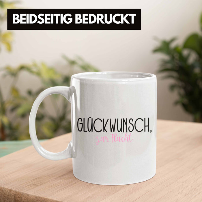 Trendation - Jobwechsel Tasse Geschenk Kollegin Kollege Lustig Abschiedsgeschenk Sprüche - Glückwunsch Zur Flucht Abschied Weiß Trendation