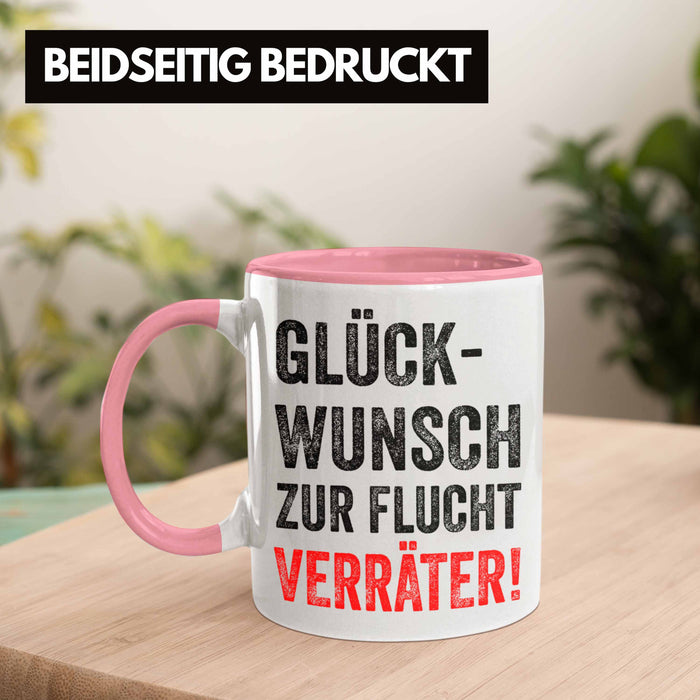 Trendation - Jobwechsel Tasse Geschenk Kollegin Kollege Lustig Abschiedsgeschenk Sprüche Glückwunsch Zur Flucht Trendation