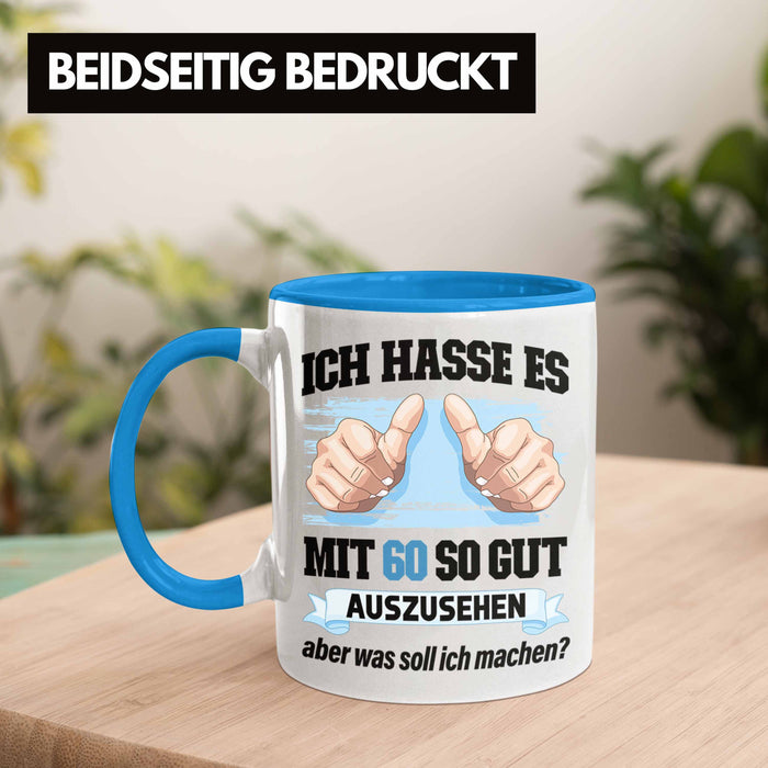 Trendation - 60. Geburtstag Tasse Frau Männer Geschenk 60er Geschenkidee 60 Mutter Vater Mann Frauen Lustig Geschenke Deko Blau Trendation