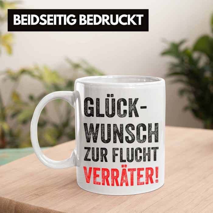Trendation - Jobwechsel Tasse Geschenk Kollegin Kollege Lustig Abschiedsgeschenk Sprüche Glückwunsch Zur Flucht Trendation