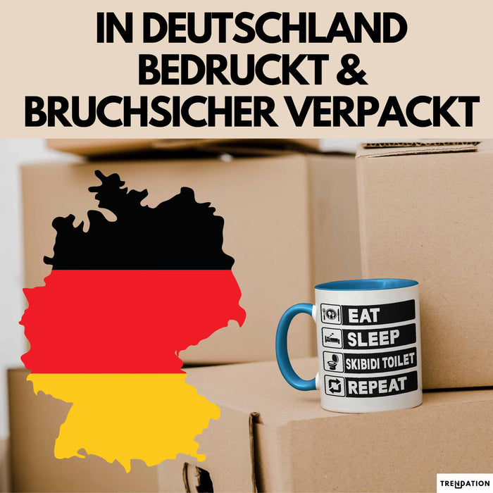 Skibidi Toilet Tasse Geschenk Meme Eat Sleet Repeat Becher Geschenkdiee Blau Trendation