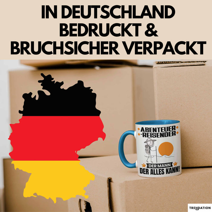 Abenteurreisender Tasse Geschenk für Abenteurreisender Der Mann Der Alles Kann Geschenkidee zum Geburtstag Blau Trendation