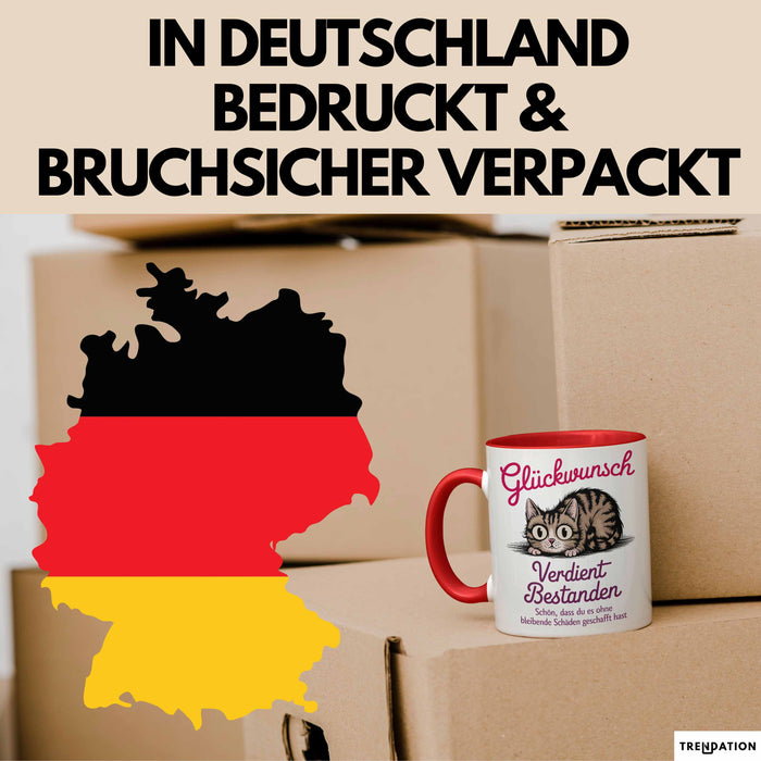 Schüler Abschluss Tasse Geschenk Lustige Geschenkidee Spruch Glückwunsch Verdient Bestanden Rot Trendation