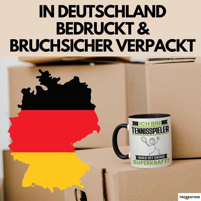 Tennisspieler Tasse Geschenk für Tennisspieler Geburtstag Lustiger Spruch Kaffee-Becher Was Ist Deine Superkraft Schwarz Trendation