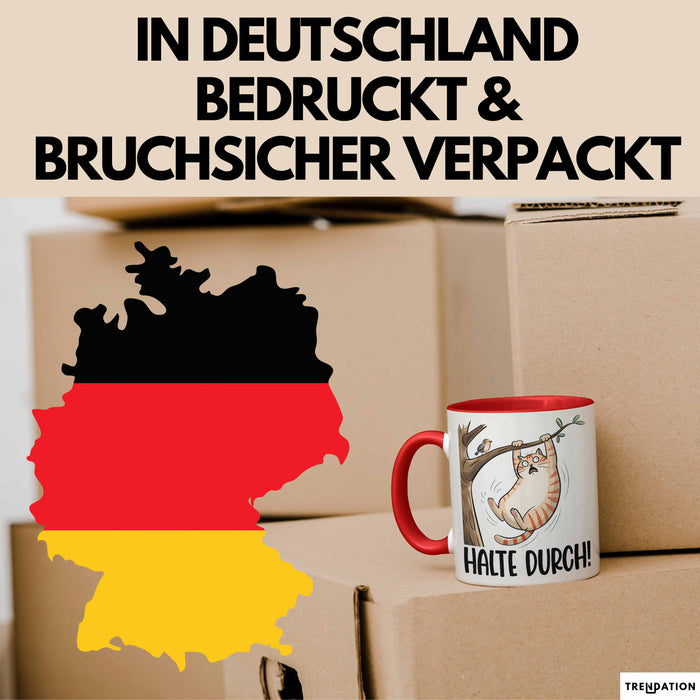 Katze Spatz Tasse Geschenk Grafik Halte Durch Geschenkidee Kaffee-Becher Rot Trendation