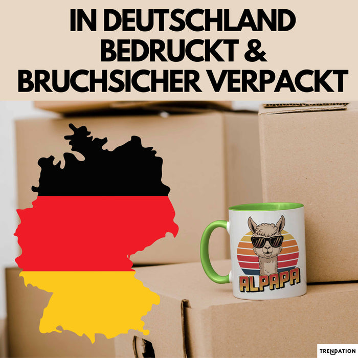 Vatertag Tasse Geschenk Alpapa Alpaka für Papa Spruch Grün Trendation