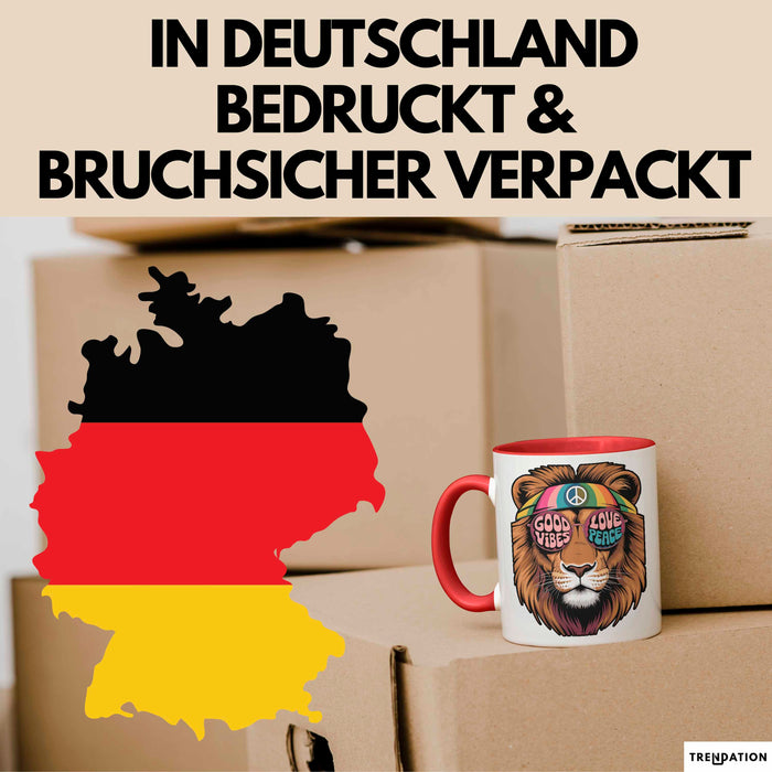 Hippie Löwe Tasse Geschenk Lustige Geschenkidee Spruch Rot Trendation