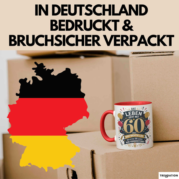 60. Geburtstag Tasse Geschenkidee Das Leben Beginnt Mit 60 Rot Trendation