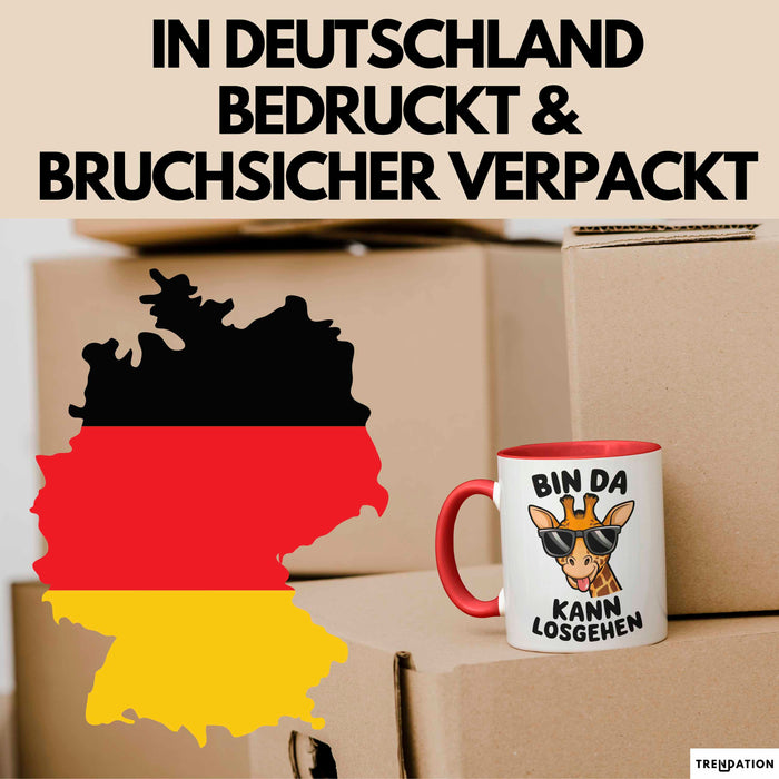 Sarkastische Giraffe Tasse Geschenk Lustige Geschenkidee Spruch Bin Da Kann Losgehen Rot Trendation