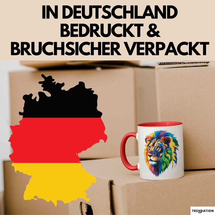 Bunter Löwe Tasse Geschenk Lustige Geschenkidee Spruch Rot Trendation