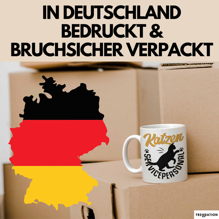 Katzen Geschenk Tasse Katzen-Besitzerin Kaffeebecher Katzen Servicepersonal Geschenkidee Weiß Trendation