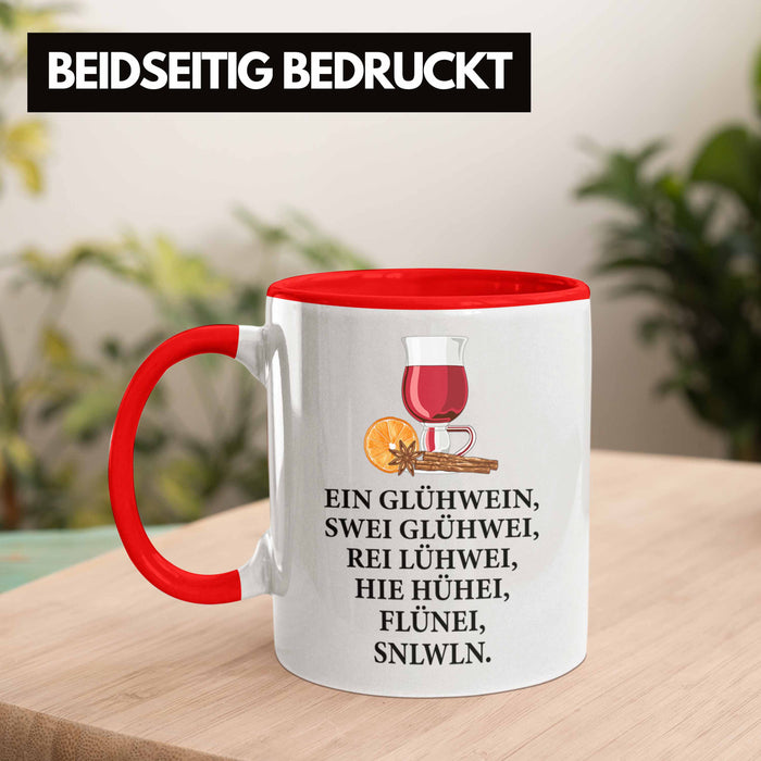 Trendation - Ein Glühwein Tasse Lustig Spruch Glühweinbecher mit Henkel Doppelwandig Glühweintassen Gläser Weihnachtsmarkt Becher Tassen Geschenk - Ein Glühwein Swei Rot Trendation