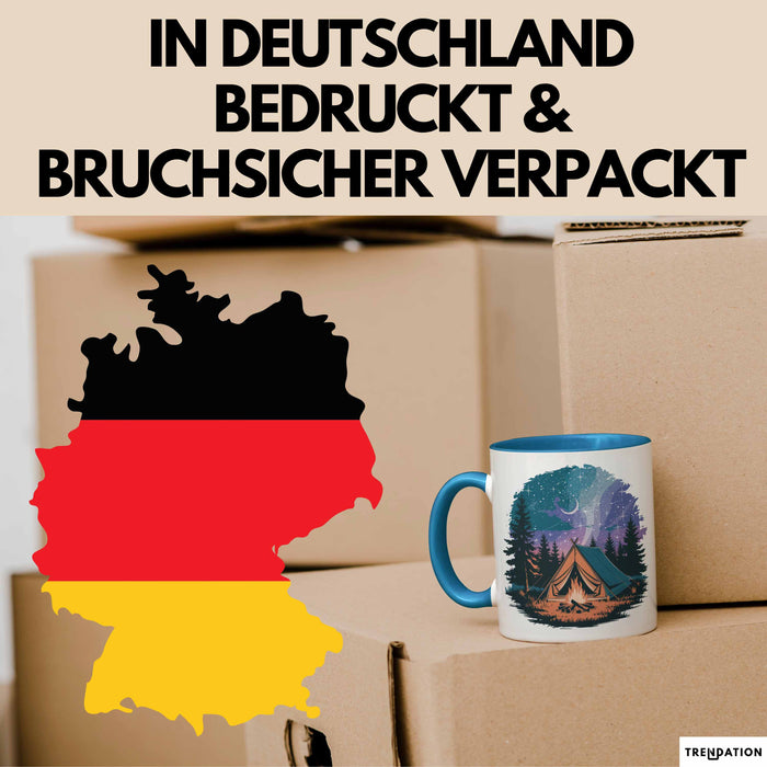 Camper Tasse Geschenkidee für Outdoor Abenteurer Blau Trendation