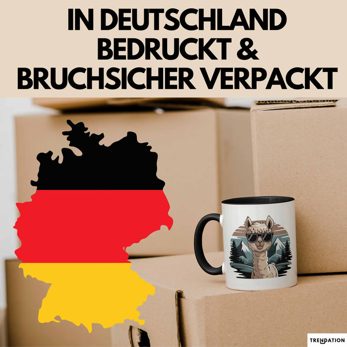 Alpaka Liebhaber Tasse Geschenkidee für Tierfreunde Schwarz Trendation