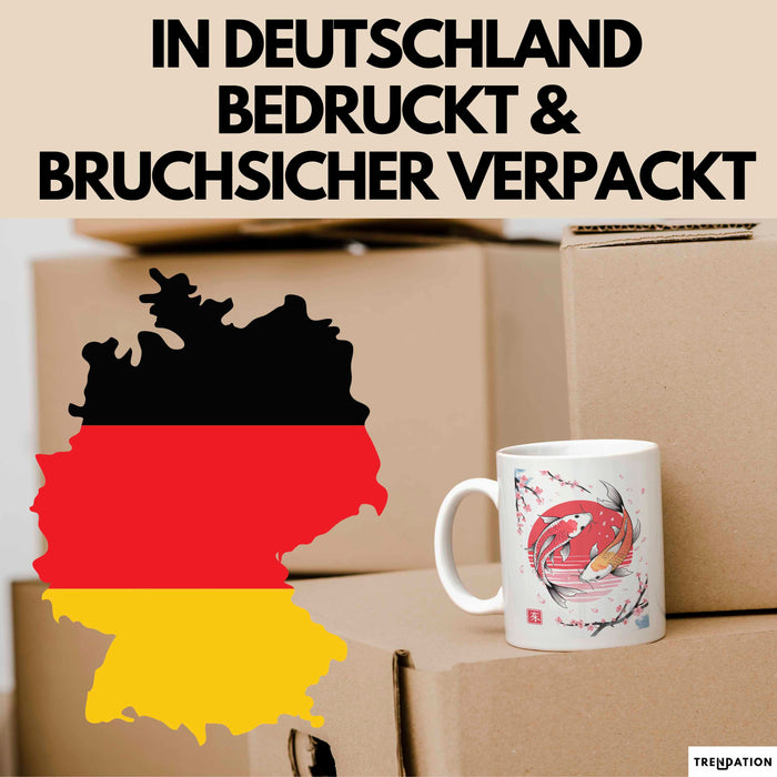 Kirschblüte Koi Karpfen Japanische Tasse Becher Geschenk Lustige Geschenkidee Spruch Weiß Trendation