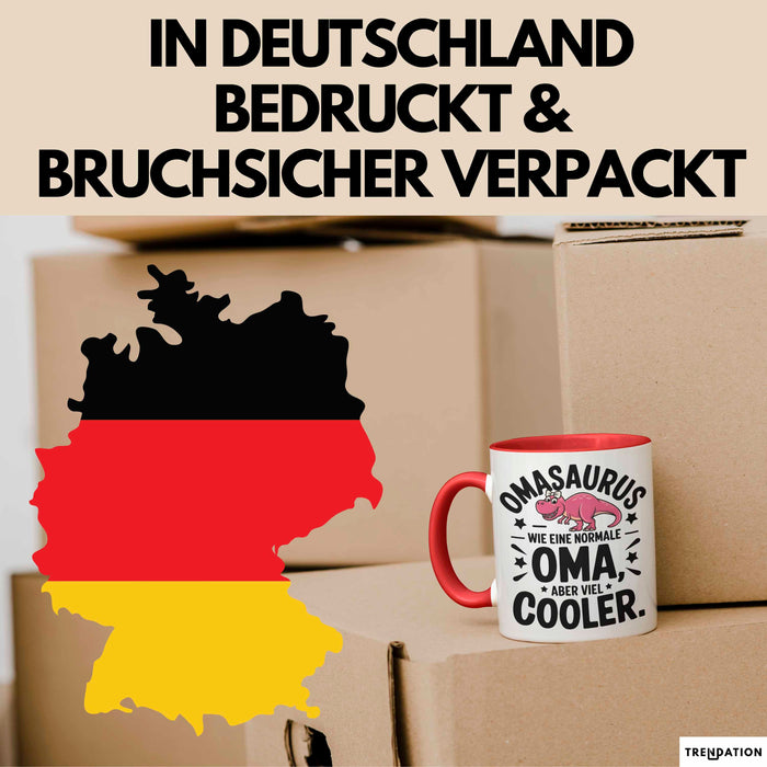 Oma Großmutter Tasse Becher Geschenk Lustige Geschenkidee Spruch Omasaurus Dinosaur Rot Trendation