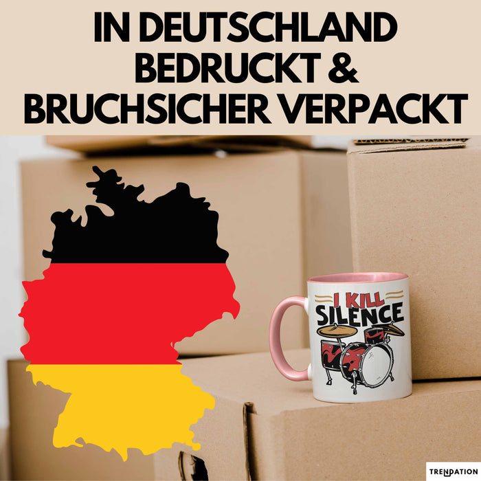 Schlagzeug-Spieler Geschenk Drummer Tasse Geschenkidee Spruch I Kill Silence Bandmitglied Schlagzeuger Rosa Trendation