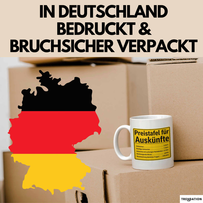 Büroarbeit Kollege Tasse Geschenk Lustige Geschenkidee Spruch Preistafel Für Auskünfte Weiß Trendation