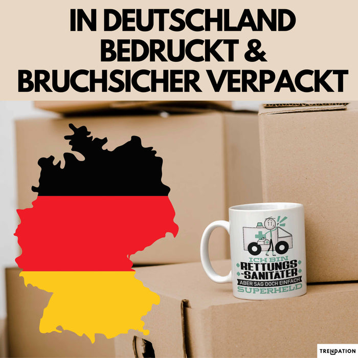 Rettungssanitäter Geschenk Tasse Ich Bin Rettungssanitäter Aber Sag Doch Einfach Superheld Lustige Geschenkdiee für Rettungssanitäter Kaffee-Becher Weiß Trendation