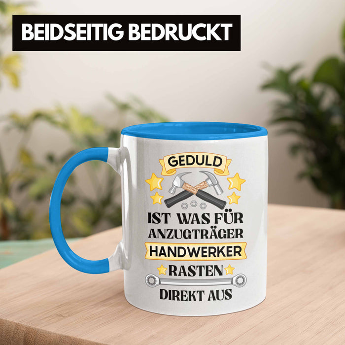 Trendation - Handwerker Tasse mit Spruch Geschenke für Handwerk Kaffeebecher KFZ Mechaniker Mechatroniker Blau Trendation