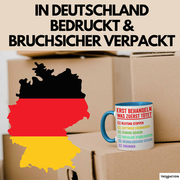 Rettungsdienst Notfallsanitäter Tasse Geschenk Lustige Geschenkidee Spruch Erst Behandeln Was Zuerst Tötet Blau Trendation