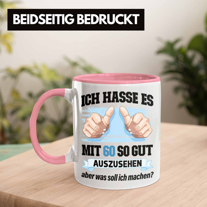 Trendation - 60. Geburtstag Tasse Frau Männer Geschenk 60er Geschenkidee 60 Mutter Vater Mann Frauen Lustig Geschenke Deko Rosa Trendation