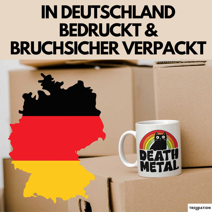 Death Metal Tasse Geschenk Katze Becher Geschenkidee Humor Katzen-Liebhaber Weiß Trendation