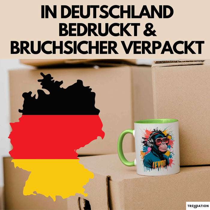 Affe Tier Kopfhörer Sonnenbrille Tasse Geschenk Lustige Geschenkidee Spruch Grün Trendation