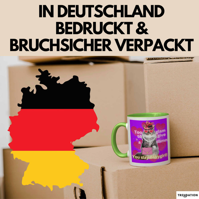 Meme Tasse Geschenk Lustiger Becher Katze Too Glam To Give A Damn You Slay Babygirl Grün Trendation