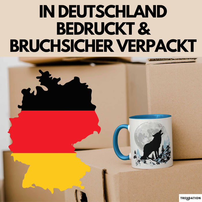 Wolf Tasse Geschenk Heulender Wolf Vollmond Grafik Geschenkidee Blau Trendation