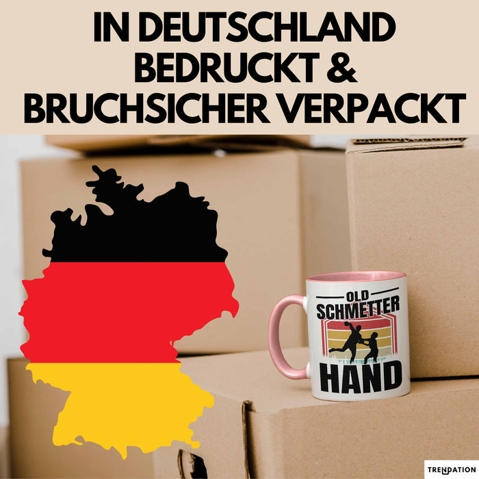 Handball Geschenk Tasse Geschenkidee Handball-Spieler Handballspielerin Mädchen Jungs Kaffee-Becher Old Schmetterhand Rosa Trendation