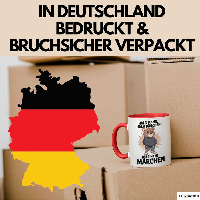 Bärtige Männer Tasse Geschenk Lustige Geschenkidee Spruch Halb Mann Halb Bärchen Rot Trendation