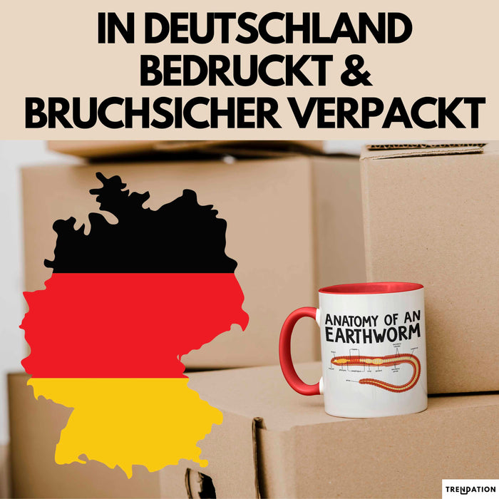 Regenwurm Tasse Geschenk Lustige Geschenkidee Spruch Anatomie Eines Regenwurms Rot Trendation