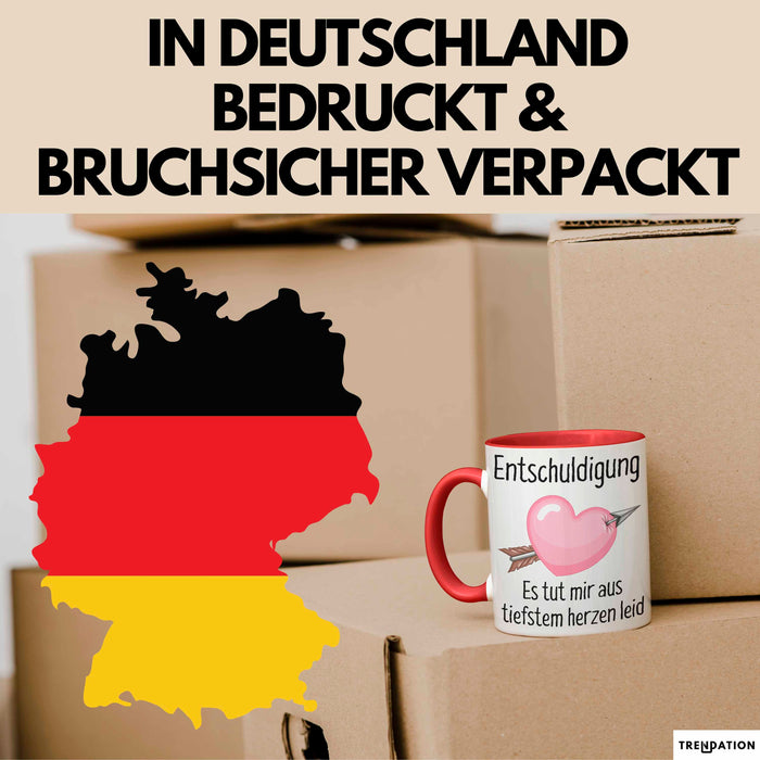 Entschuldigung Tasse Es Tut Mir Aus Tiefstem Herzen Leid Geschenkidee Sorry Becher Rot Trendation