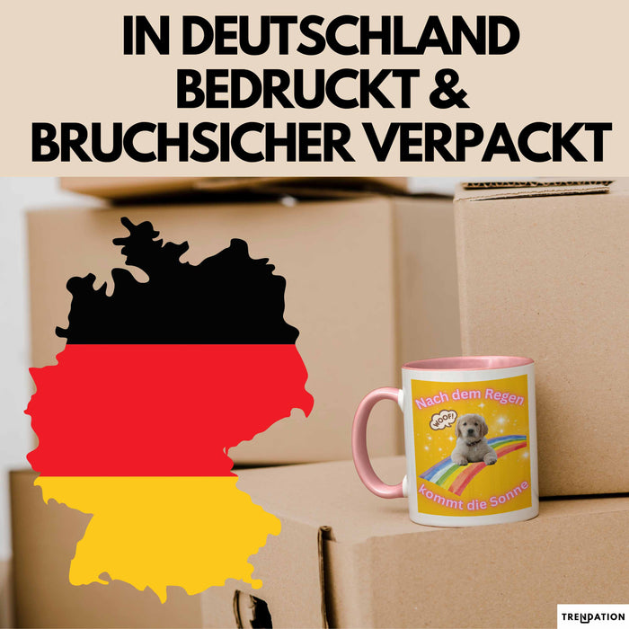 Meme Tasse Geschenk Lustiger Becher Hund Nach Dem Regen Kommt Die Sonne Rosa Trendation