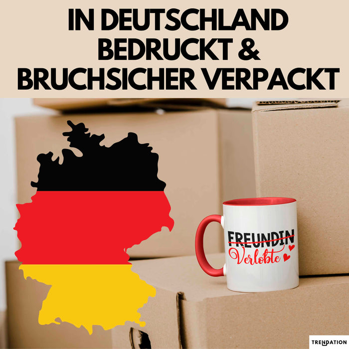 Verlobt Verlobung Verlobter Tasse Becher Geschenk Lustige Geschenkidee Spruch Verlobte Rot Trendation