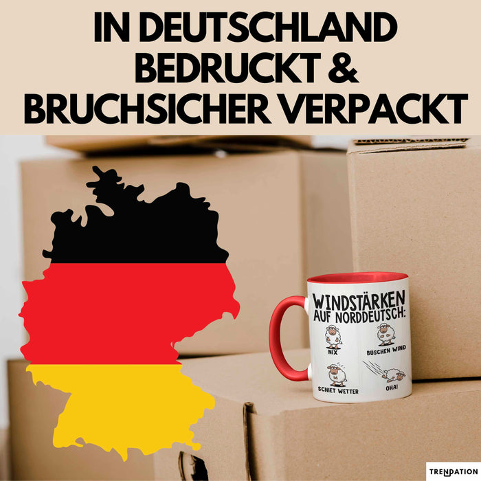 Schaf Tier Bauer Norddeutschland Tasse Becher Geschenk Lustige Geschenkidee Spruch Windstärken Auf Norddeutsch Rot Trendation
