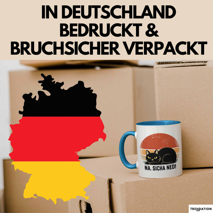 Katze Tasse Geschenk Na Sicha Ned Geschenkidee Katzenliebhaber Kaffee-Becher Blau Trendation