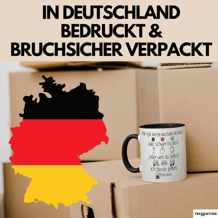 Ich Hasse Jeden Tasse Geschenk Beste Freundin Humor Arbeitskollegin Büro-Tasse Sarkasmus Ironie Geschenkidee Mir Egal Welche Hautfarbe Du Hast Kaffee-Becher Schwarz Trendation