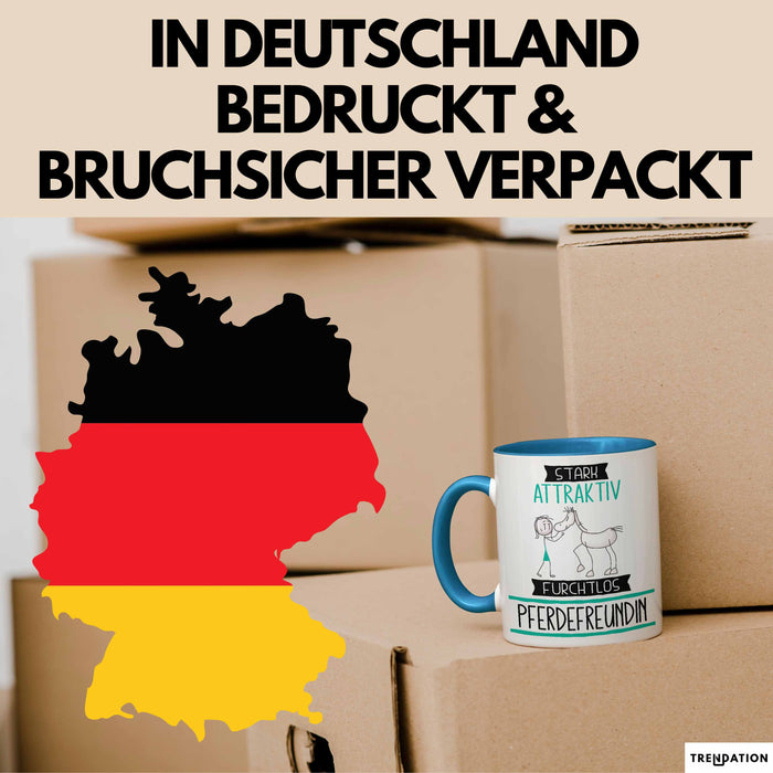 Pferdefreundin Tasse Geschenk Becher Stark Attraktiv Furchtlos Pferdefreundin Lustige Geschenkidee Blau Trendation