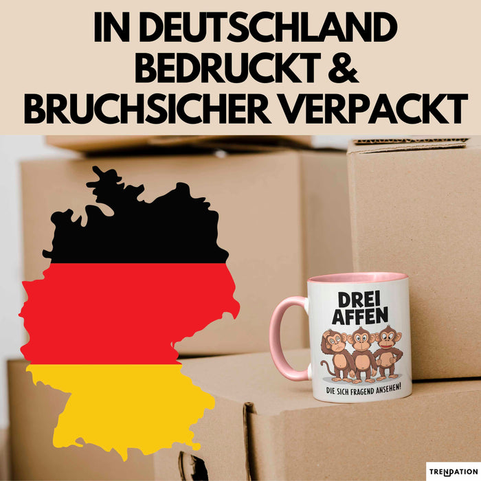 Affe Tier Tasse Geschenk Lustige Geschenkidee Spruch 3 affen Die Sich Fragend Ansehen Rosa Trendation