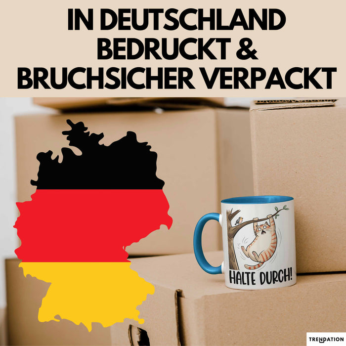 Katze Spatz Tasse Geschenk Grafik Halte Durch Geschenkidee Kaffee-Becher Blau Trendation